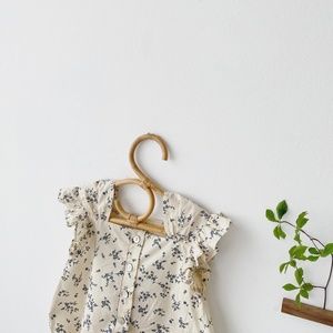 Stand By Me Frill Trim Tied Back Romper Botanic Print Beige